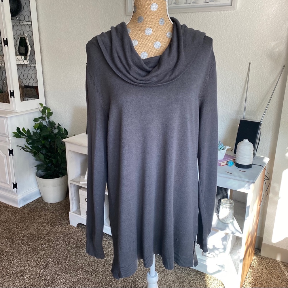 Dark green/grey long sleeve cowl neck sweater